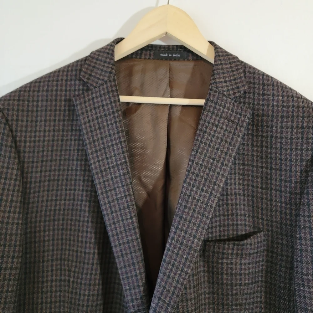 MICHAEL Michael Kors Men's Single Breasted Blazer Sz 50L Gray Plaid 100% Wool
